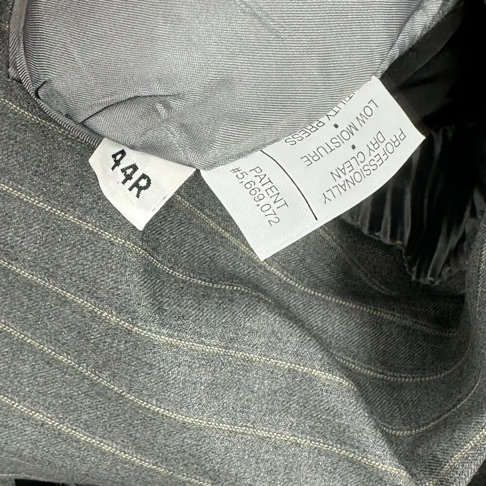 Hart Schaffner‎ Marx Suit Jacket Mens 44R Gray Pinstripe Gold Trumpeter Wool USA